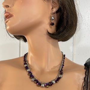 Purple Statement Necklace & Earrings Set